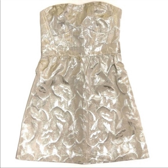 American Eagle Metallic Jacquard Strapless Dress Sz 8 - Picture 2 of 7